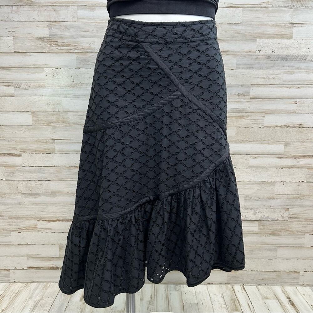 Maxmara Weekend Eyelet Broderie-Anglaise Ruffle Asymmetric Skirt Size M Black